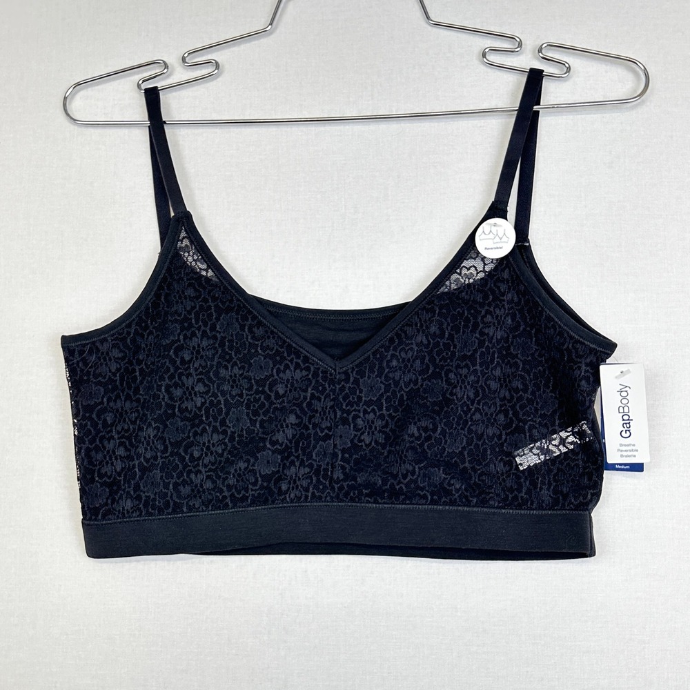 GapBody Reversible Lace Bralette Black Women's Medium